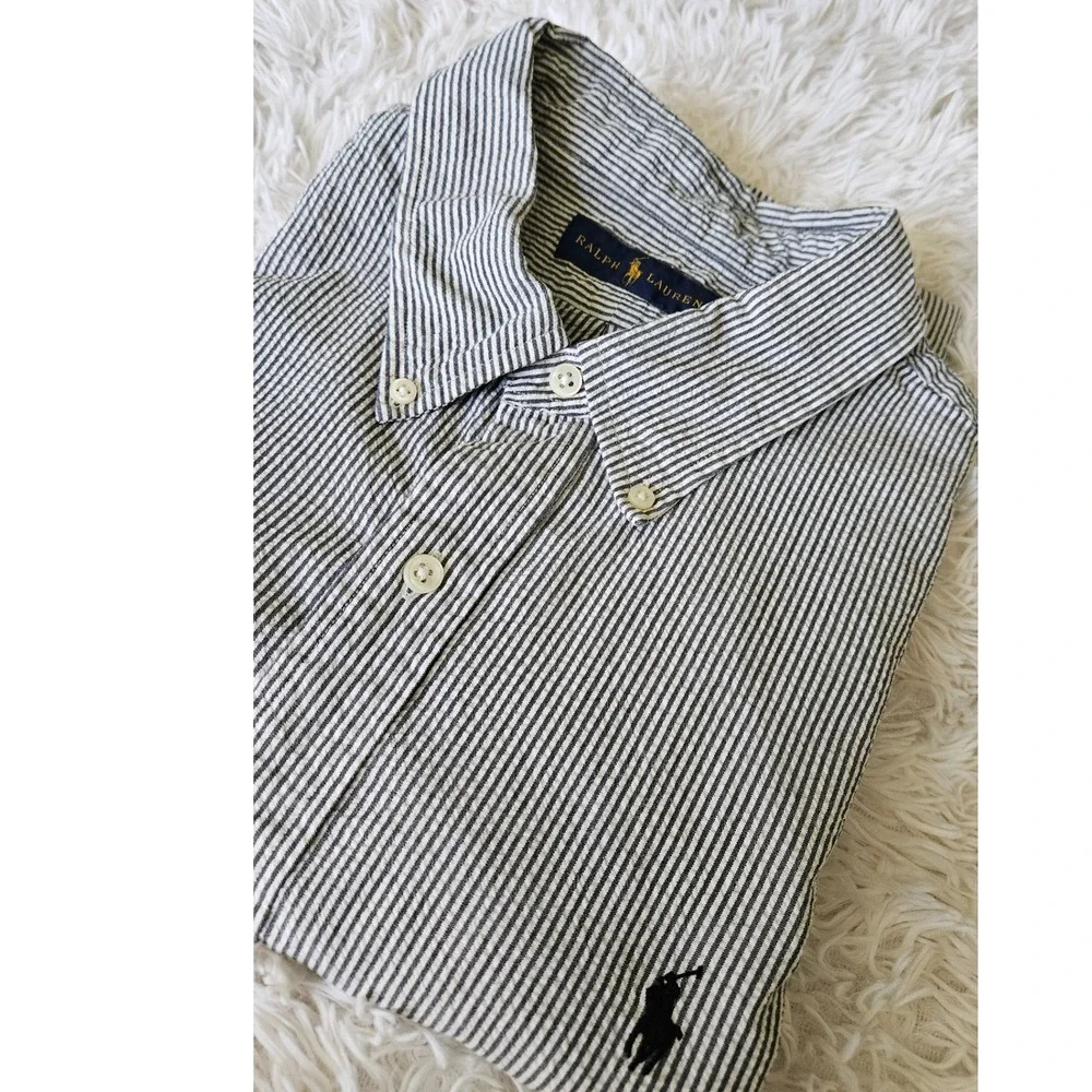 Ralph Lauren Striped Classic Fit Short Sleeve Seersucker Button Down Shirt‎ XXL